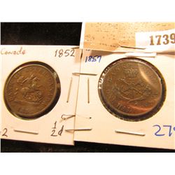 1739 _ 1852 & 1857 Bank of Upper Canada Half Penny Tokens, both depict St. George slaying the Dragon