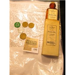 1765 _ Original bottle of Salol by the Wm. S. Merrell Company with literature. Salol is a white, cry