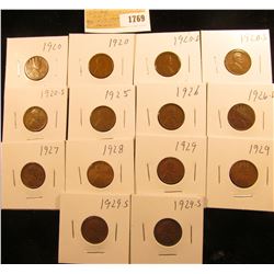 1769 _ (2) 1920P, (1) D, (2) S, 25P, 26P, (1) D, 27P, 28P, (2) 29P, & (2) S Wheat Cents, most are Fi