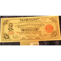 1849 _ Ten Peso "Emergency Circulating Note of 1942 Issued by the President of the Philippineson Jan