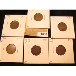 1853 _ 1892, 93, 95, 96, 97, & 98 Indian Head Cents in Good to EF. Priced to sell at over $30.00.