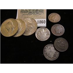 1860 _ 1889, 1896, & 1905 Indian Head Cents G-F; 1889 Liberty "V" Nickel, F-VF but a little dark; 19