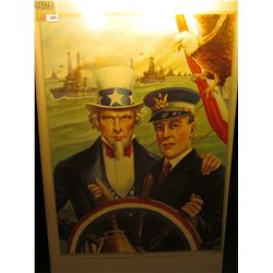 1883 _ "Ship of State "Go Right Ahead I'm Back of You" Color Print of Uncle Sam with a Ship's Captai