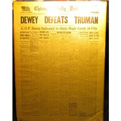 1895 _ November 3, 1948  Chicago Daily Tribune  Mounted Newspaper with title  Dewey Defeats Truman .