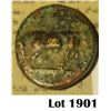 Image 2 : 1901 _ Ca. 405-415 B.C.E. Hellinistic Period Greek Bronze. Helmeted head obverse, reverse depicts Bu