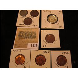 1919 _ 1887, 1899, 1904 Indian Head Cents G-F; 1909 P Lincoln Cent, EF, (3) 53D BU; & 1937 S Buffalo
