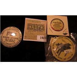 1920 _ "Rhode Island States Resaraunt" Pin-back, "Jesse French Pianos…New Castle, Ind." Pin-back; & 