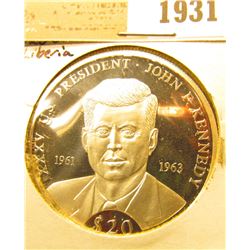 1931 _ 2000 Republic of Liberia Silver Proof $20 John F. Kennedy Commemorative Coin.