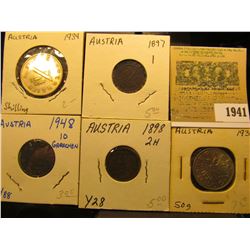 1941 _ (5) Austria Type Coins dating from 1897 to 1948.