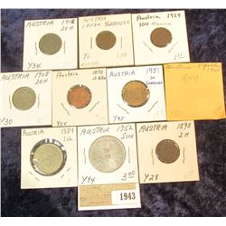 1943 _ (10) Austria Type Coins dating from 1858 to 1965 and inclkudes a Proof issue.