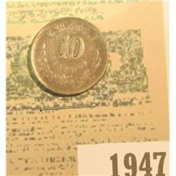 1947 _ 1894 Go Mexico Silver Ten Centavos, VF.