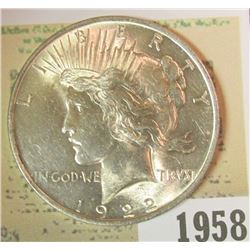 1958 _ 1922 P U.S. Peace Silver Dollar. Gem BU.