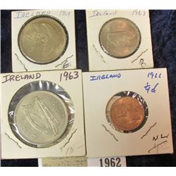 1962 _ 1966 1/4 d, BU; 1963 Shilling BU; 1964 Two Shilling BU; & 1963 2 Shilling Six Pence Irish Coi