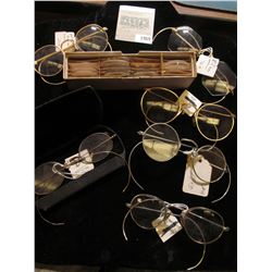 1969 _ (6) Pairs of old Antique Eye Glasses, most are Gold-filled; & a box of various lenses.