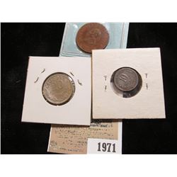 1971 _ 1903 Cn.Q Mexico Silver 20 Centavos; 1901 Cn.Q Mexico Silver 10 Centavos; & 1915 Oaxaca Mexic