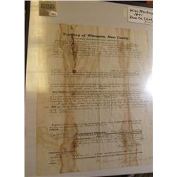 1974 _ Framed "Wisconsin Territory 1841 Dane County" Land Deed.