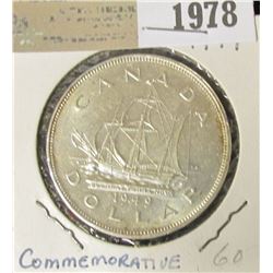 1978 _ 1949 Canada Commemorative "John Cabot's Sailing Ship" Silver Dollar, AU-BU.