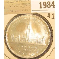 1984 _ 1939 Canada Parliamentary Silver Dollar, AU-BU.