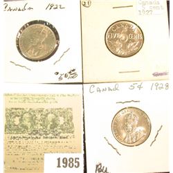 1985 _ 1922, 27, & 28 Canada Nickels. BU.