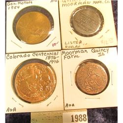 1988 _ Pair of Quincy, Illinois "Moorman Manf. Co." Tokens; 1876-1976 Colorado Centennial Medal BU; 