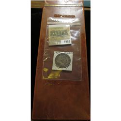 1989 _ Box full of 1950-52 Insurance Company Policies; & a 1904 P Counterstamped "ANDY" Barber Half 