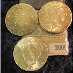 2000 _ 1922 P, D, & S Peace Dollars grading EF to BU. (3 pcs.).