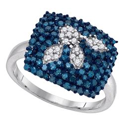 1 CTW Blue Color Diamond Square Cluster Ring 10KT White Gold - REF-41X9Y