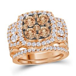 3.01 CTW Brown Diamond Cluster Bridal Engagement Ring 14KT Rose Gold - REF-322M4H