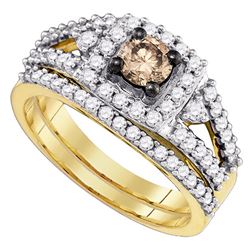 1.04 CTW Cognac-brown Color Diamond Bridal Ring 14KT Yellow Gold - REF-127F4N