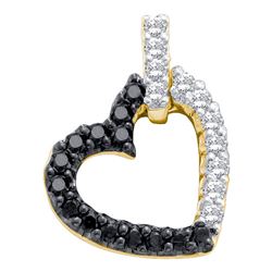 0.31 CTW Black Color Diamond Dangling Heart Pendant 10KT Yellow Gold - REF-13K4W