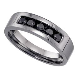 0.60 CTW Mens Black Color Diamond Gunmetal Wedding Ring 10KT White Gold - REF-34F4N