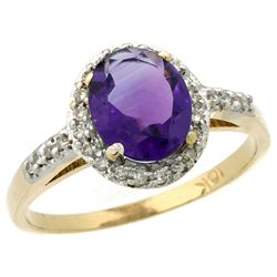 Natural 1.3 ctw Amethyst & Diamond Engagement Ring 10K Yellow Gold - REF-25Z9Y