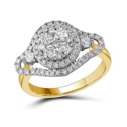 1.19 CTW Diamond Cluster Halo Bridal Engagement Ring 10KT Yellow Gold - REF-139X5Y