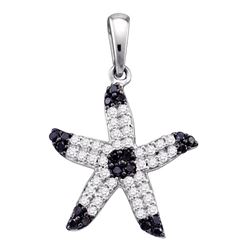 0.30 CTW Black Color Diamond Starfish Animal Pendant 10KT White Gold - REF-25M4H