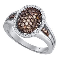 0.50 CTW Cognac-brown Color Diamond Oval Cluster Ring 10KT White Gold - REF-37N5F