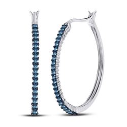 0.25 CTW Blue Color Diamond Hoop Earrings 10KT White Gold - REF-19N4F