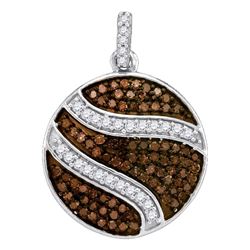 0.75 CTW Cognac-brown Color Diamond Circle Cluster Pendant 10KT White Gold - REF-30Y2X