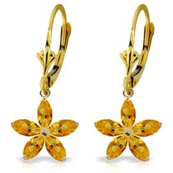 Genuine 2.8 ctw Citrine Earrings Jewelry 14KT Yellow Gold - REF-46H7X