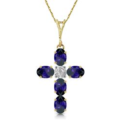 Genuine 1.88 ctw Sapphire & Diamond Necklace Jewelry 14KT Yellow Gold - REF-44Y3F