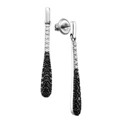 0.75 CTW Black Color Diamond Stick Dangle Stud Earrings 10KT White Gold - REF-30K2W