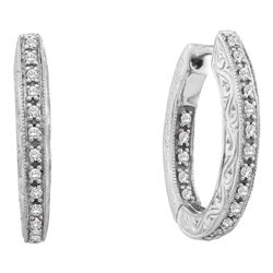 0.25 CTW Diamond In/Out Filigree Hoop Earrings 14KT White Gold - REF-59N9F