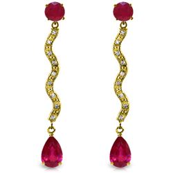 Genuine 4.35 ctw Ruby & Diamond Earrings Jewelry 14KT Yellow Gold - REF-73T6A