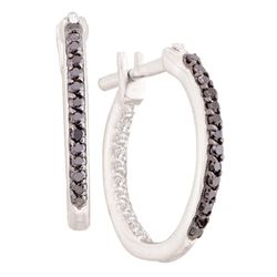 0.25 CTW Black Color Diamond In/Out Hoop Earrings 14KT White Gold - REF-24K2W