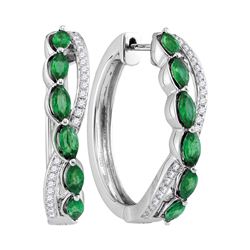0.27 CTW Oval Natural Emerald Diamond Woven Hoop Earrings 14KT White Gold - REF-179N9F