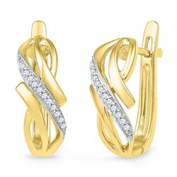 0.08 CTW Diamond Bypass Crossover Hoop Earrings 10KT Yellow Gold - REF-22K4W