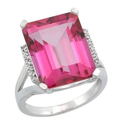 Natural 12.13 ctw Pink-topaz & Diamond Engagement Ring 14K White Gold - REF-71H2W