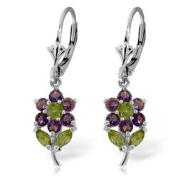 Genuine 2.12 ctw Peridot & Amethyst Earrings Jewelry 14KT White Gold - REF-42K4V