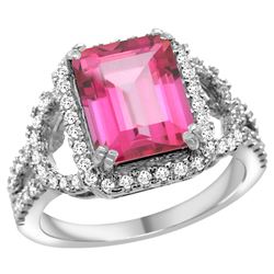 Natural 3.08 ctw pink-topaz & Diamond Engagement Ring 14K White Gold - REF-106K3R