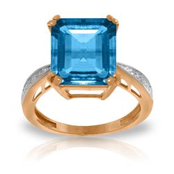 Genuine 7.62 ctw Blue Topaz & Diamond Ring Jewelry 14KT Rose Gold - REF-84X6M