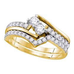 0.74 CTW 2-Stone Diamond Hearts Together Bridal Ring 14KT Yellow Gold - REF-71W3K